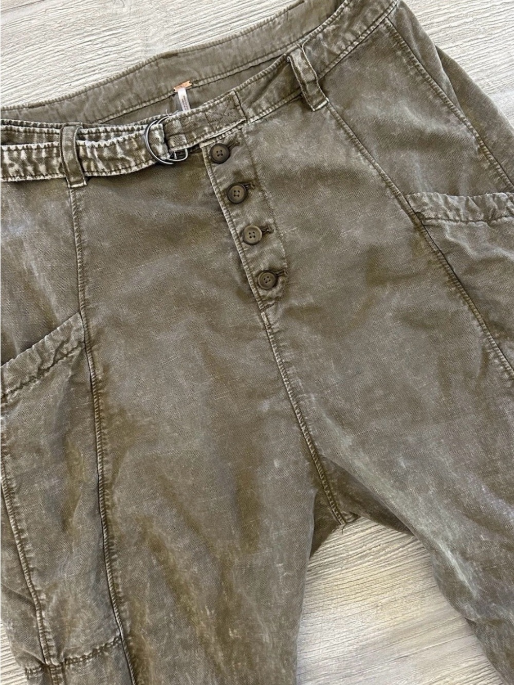 Free People Desert Daze Harem Pants Washed Moss Green Women’s Sz 6 Lyocell Linen
